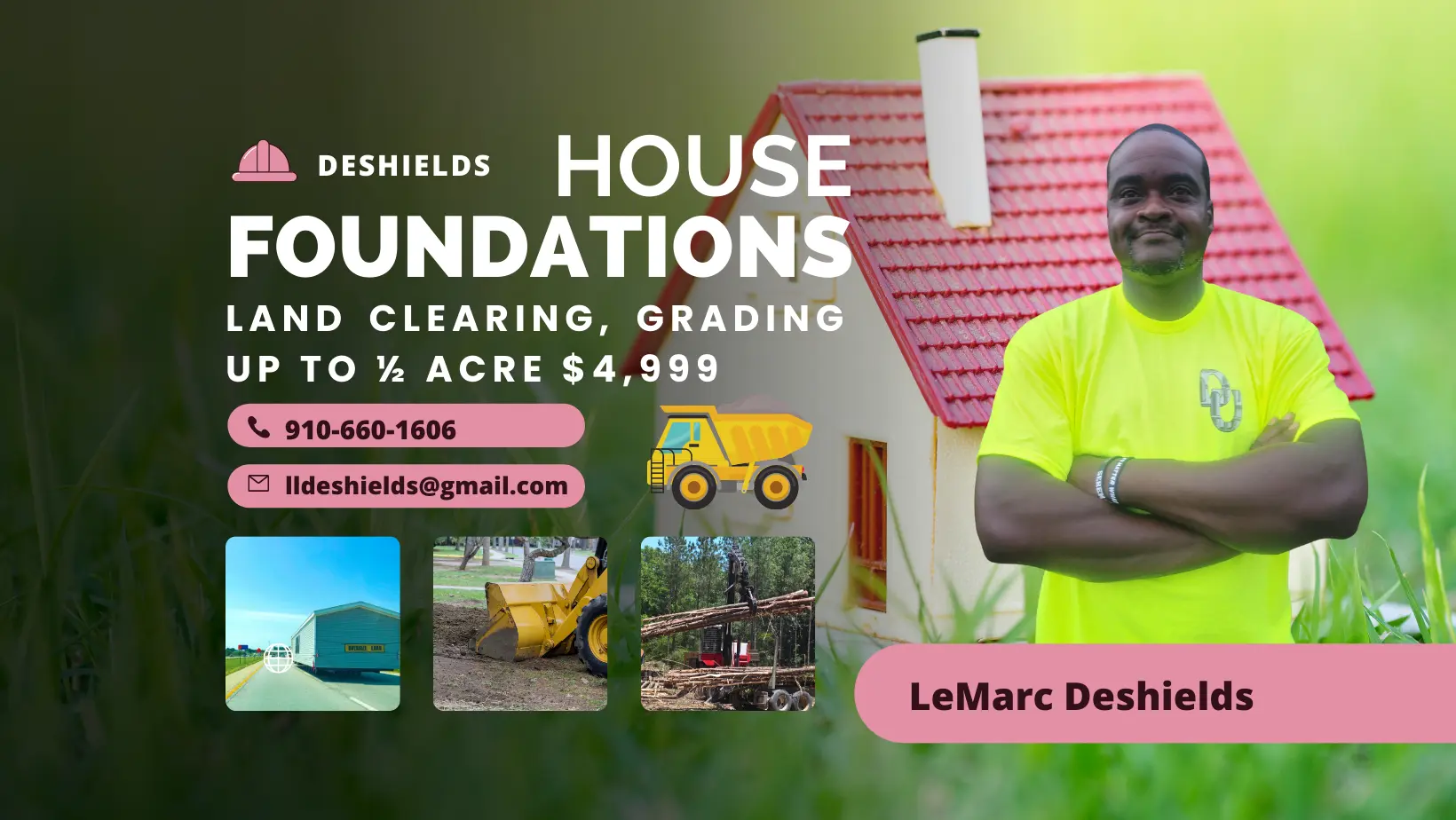 Work photo for Perfect Foundation by LeMarc Deshields: Land Clearing and Grading for Your Mobile Home Up to 1/2 Acre Wilmington $4,999